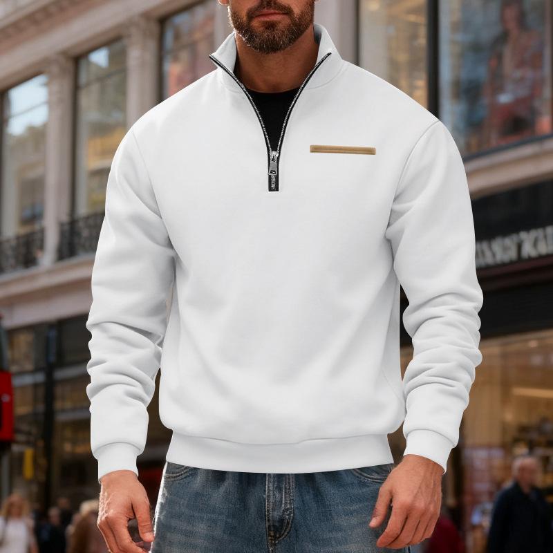 Winter Fleece-Lined Oversized Outdoor Men's Warm Stand-Up Collar Contrast-Striped Sports Sweatshirt