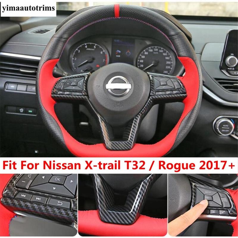 Steering Wheel Button Frame Decor Cover Trim For Nissan X-trail T32 Rogue 2017 -  Red / Carbon Fiber Accessories Interior