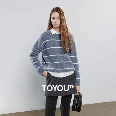 Chuyu Women's Striped Loose Fit Alpaca Blend Sweater