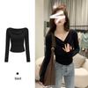 Women's Off-Shoulder Long Sleeve Swing Collar T-Shirt - Slim Fit, Elastic Base Layer for Spring/Summer