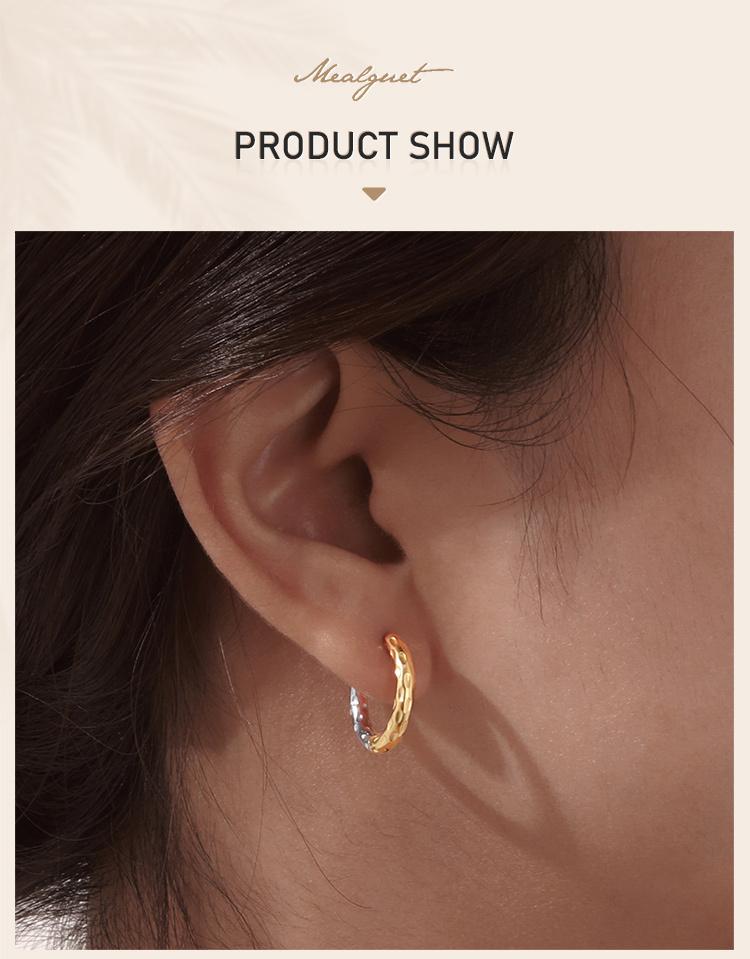 New Two Tone Circle Hoop Earring for Women, Hammered Stainless Steel Women's Mini Huggie Earrings, Gold Plated Small Hoops