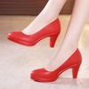 Small Size 32-43 Shallow Block Medium Heels White Red Wedding Shoes 2025 Soft Leather Platform Pumps for Work Court Mother