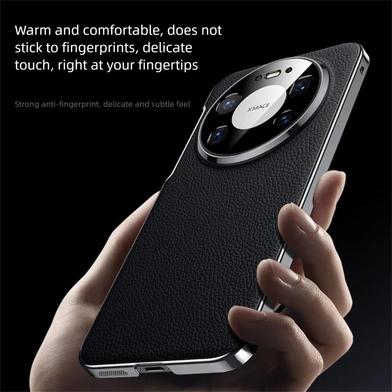 Luxuriöse Schutzhülle aus vollnarbigem Echtleder für Huawei Mate 80 Pro Max RS mit Aussparung für die Kameralinse, klassisches Litschi-Design