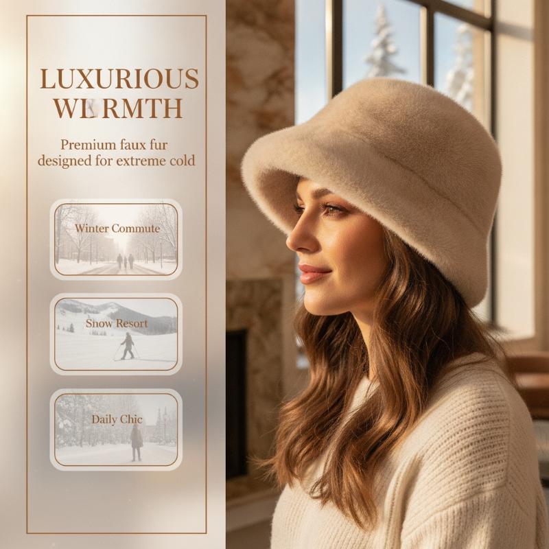 Fluffy Fur Women'S Winter Hat Winter Snow Ski Cap Female Faux Fur Thick Warm Windproof Hat Russian Hat Mink Fisherman'S Hat
