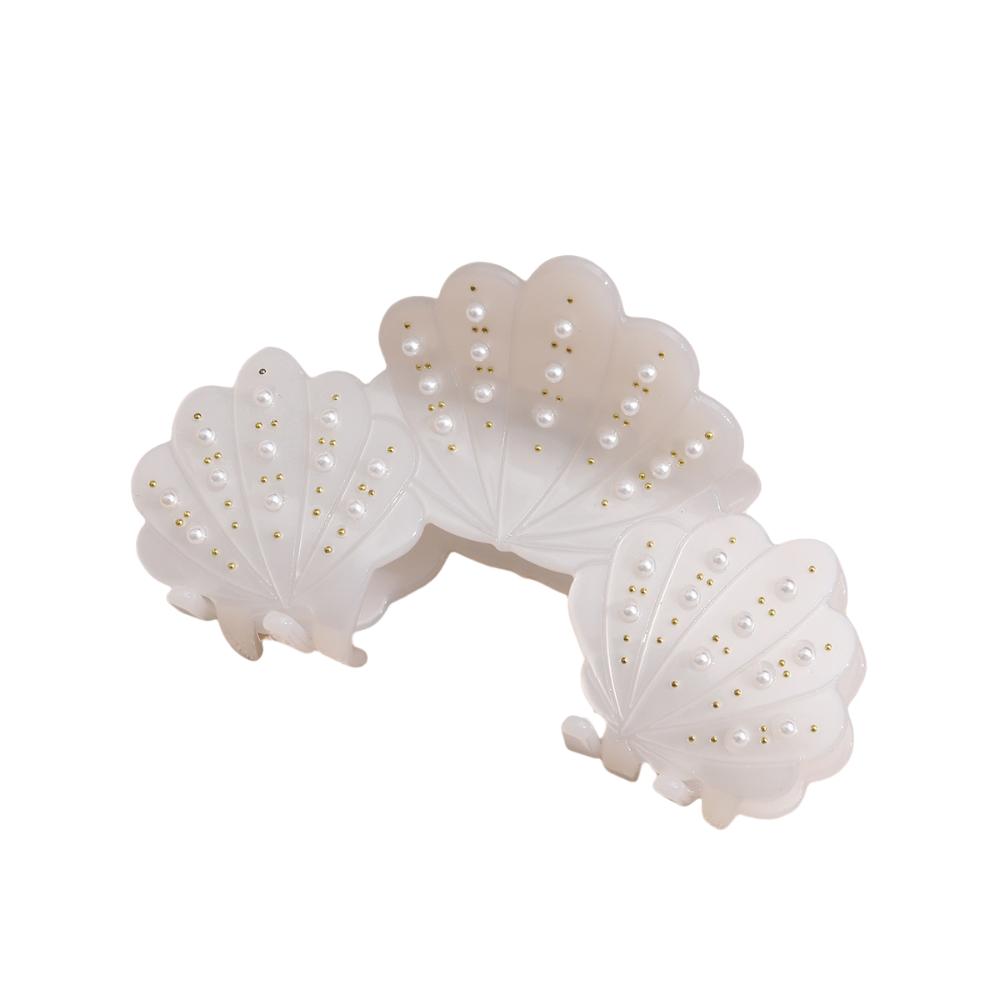 Vintage Acetate Shell Hair Claw Acetic Acid Pearl Rhinestone Crab Clip Shell Hair Clip  Holiday