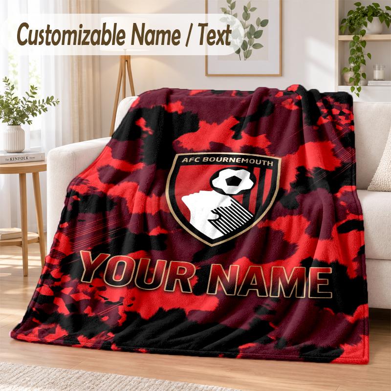 Custom Text Flannel Blanket Bournemouth Football Print Warm Cozy Blanket Home Sofa Bedding