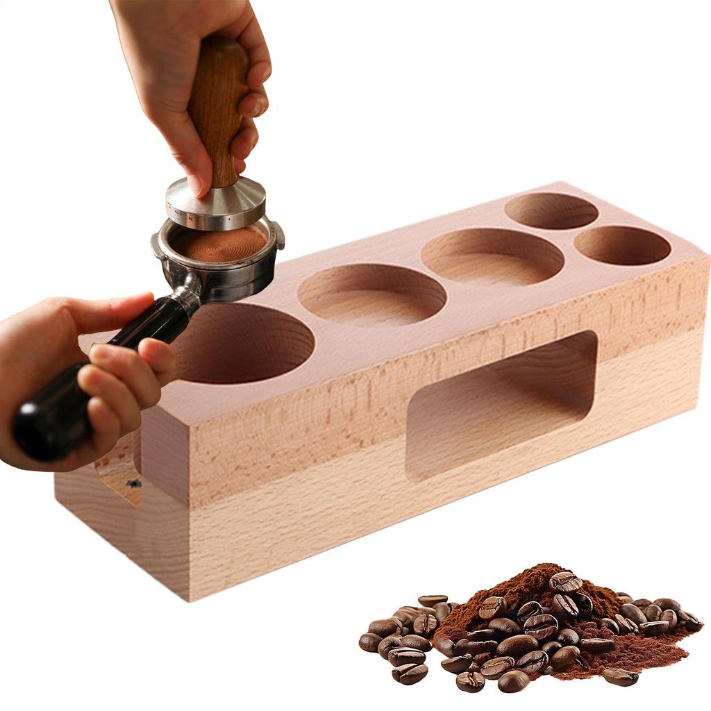 5-slot Coffee Powder Press Table Tamping Station 58mm Wood Natural Multifunctional Organizer Espresso Bar Accessories