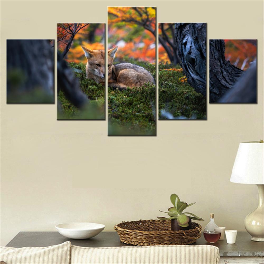 

5 Pieces Canvas Wall Arts Poster Painting Animals Patagonian Fox Wildlife Wallpaper Colorfull Home Decorative Picture Printing 20X35 20X45 20X55CM