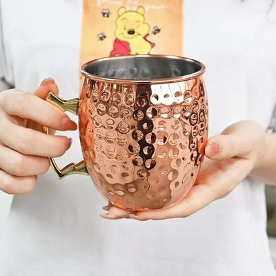 Sommer-Cocktail-Weinglas Moscow Mule Becher Edelstahl gehämmert Kupferbeschichtet Bierbecher Kaffee Bar Werkzeuge Trinkgeschirr für Ramadan