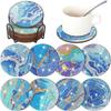 8pcs Diamond Art Coaster Set DIY Diamond Beads Round Coaster Adult Diamond Art Kit Blue Sea Pattern Diamond Painting Coaster Kit Cork Coaster with