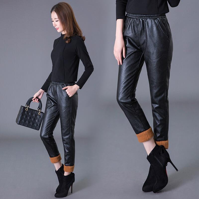 

Женские флисовые кожаные брюки осень-зима с высокой талией из искусственной кожи шаровары брюки-карандаш XXL