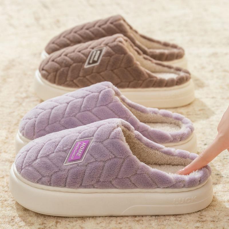 New Thickened Cotton Slippers for Women, Warm and Non-slip At Home In Autumn and Winter, Couple with Velvet Thick Bottom Cotton Mop for Men