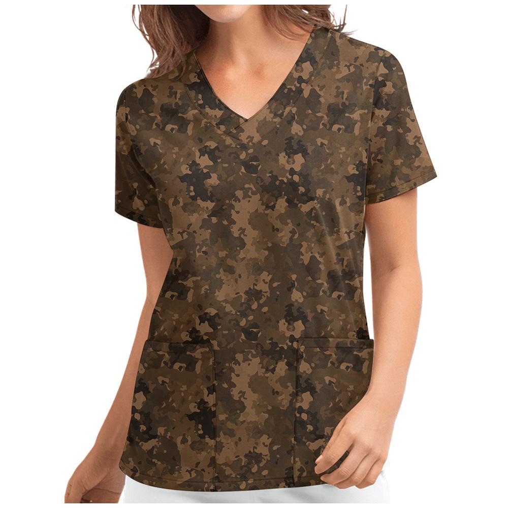 Women's T-shirt V-neck Nurse Uniform Casual and Comfortable Short Sleeved Women's Dreamy Printed T-shirt