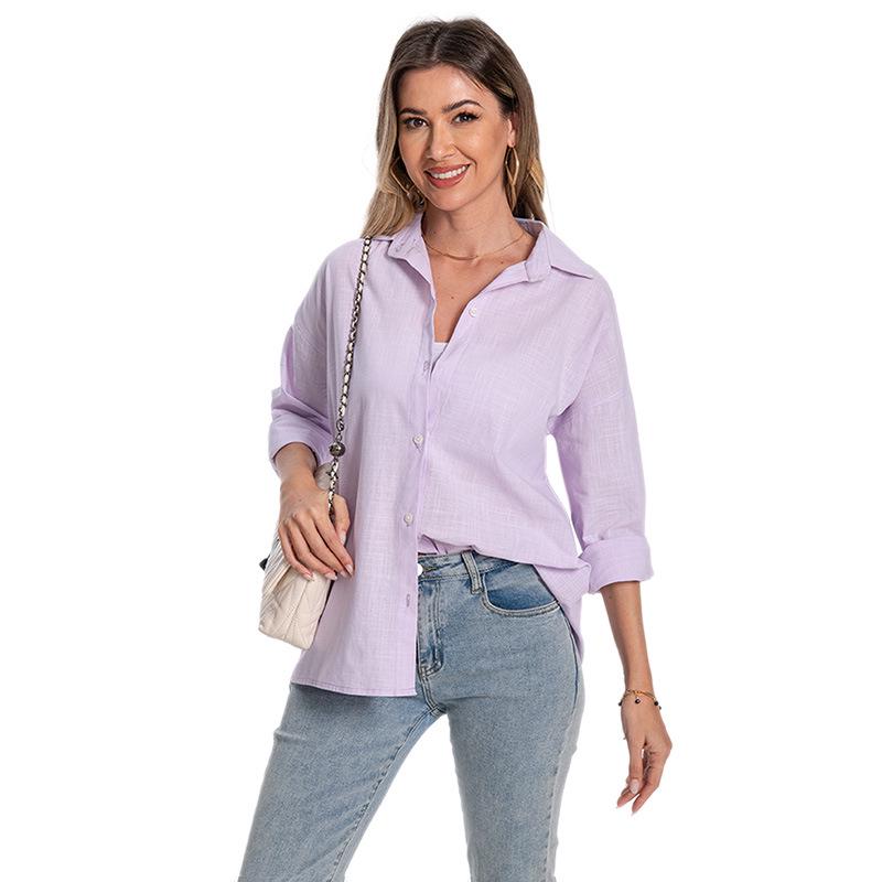 

Женский кардиган из хлопка и льна свободного кроя больших размеров с длинными рукавами на весну/лето 2025 Small лаванды фиолетового