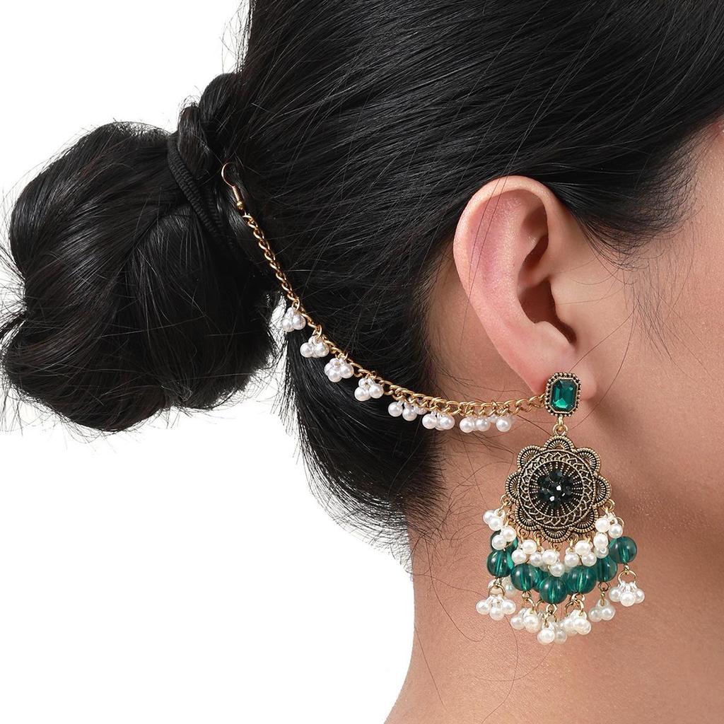 Bohemian Retro Ethnic Pearl Tassel Earrings for Women