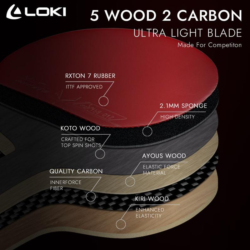 LOKI 9-Sterne Tischtennis Schläger Marke Neu Professionelles Ping Pong Schläger Schläger, RXTON 7 Klebriges Gummi, 5 Holz 2 Carbon Holz