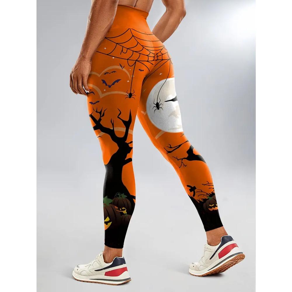 New Yellow Bat Halloween Print Yoga Pants Pumpkin High-Waisted Women's High-Stretch Leggings