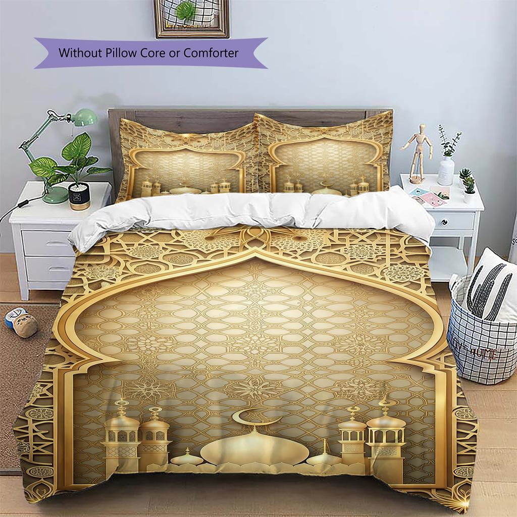 Muslim Pattern Bedding,Quilt Set Quilt Cover Pillowcase Home Birthday Gift (1 * duvet cover + 2 * pillowcase, without core)