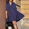 Damen Langarm Hemdkleid mit Knopfleiste, A-Linie, in Weiß, Beige, Schwarz, Marineblau