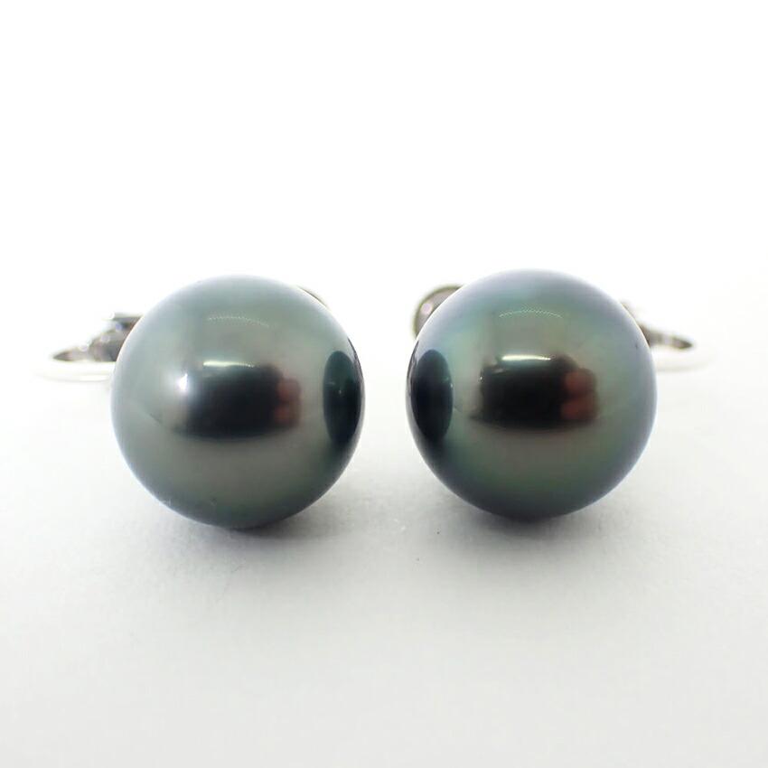 [Used] 14K White Gold South Sea Black Pearl Earrings / J55-46