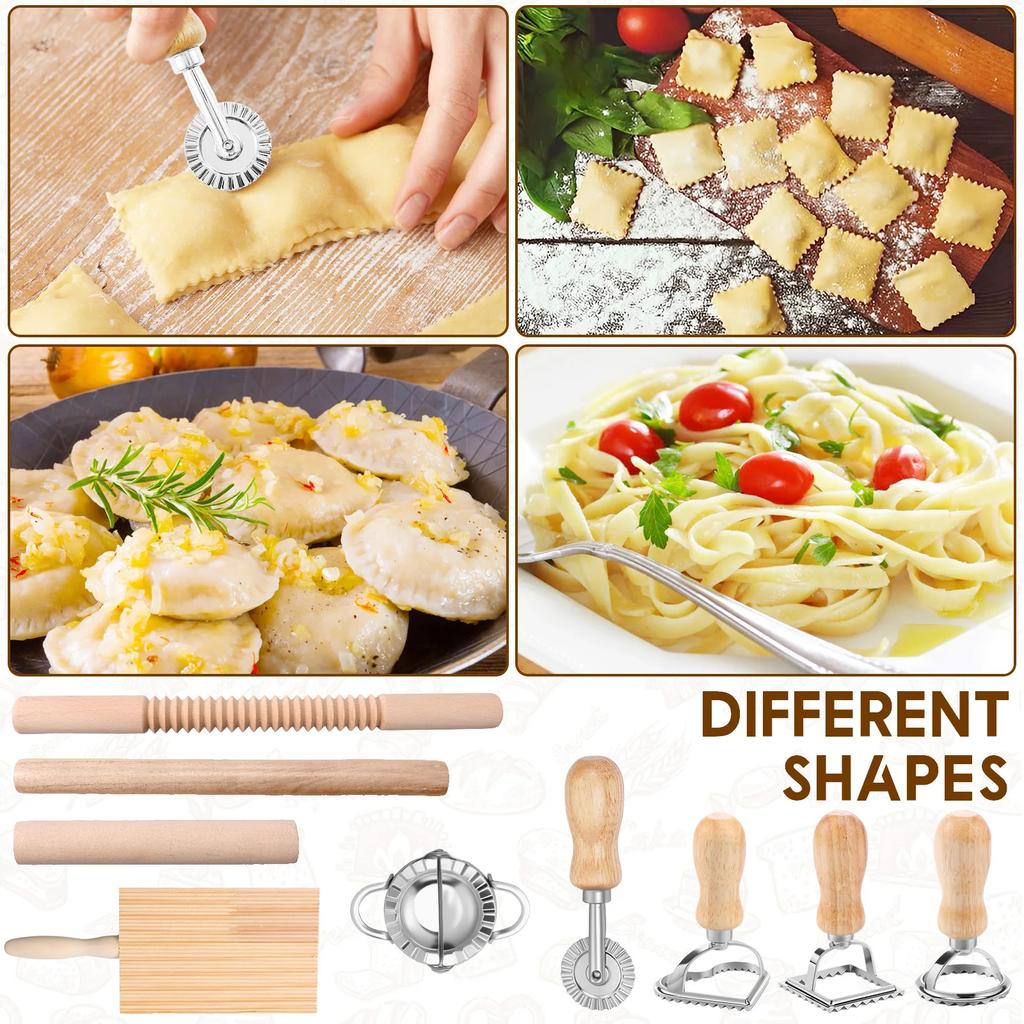 9-teiliges Pasta-Herstellungswerkzeug Effizientes Pasta-Herstellungsset mit Ravioli-Stempel Ausstechern Nudelhölzern Gnocchi-Brettern Teigschneider Knödel