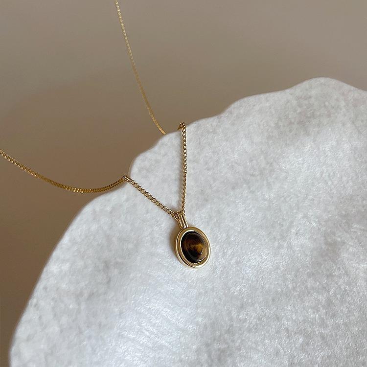 

Fashion Stone Necklace for Women Stainless Steel Gold Color Oval Stone Pendant Choker Wedding Aesthetic Jewelry Accessories Gift коричневый