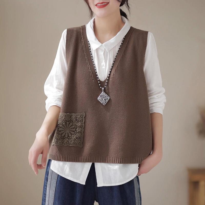 Round Neck Knitted Vest Women Spring Casual Sleeveless Wide Loose Adults