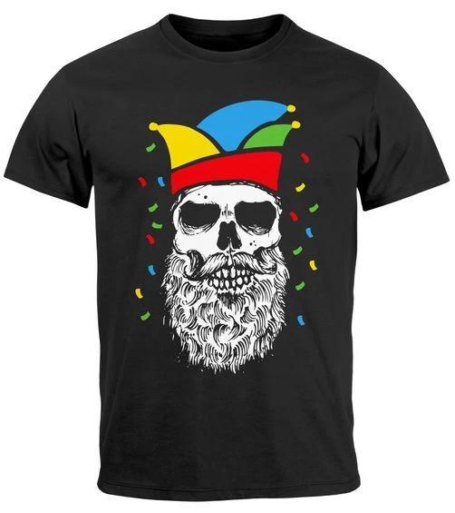 Mens T-Shirt Carnival Mardi Gras Skull With Fool Cap Fancy Dress Replacement- 4XL