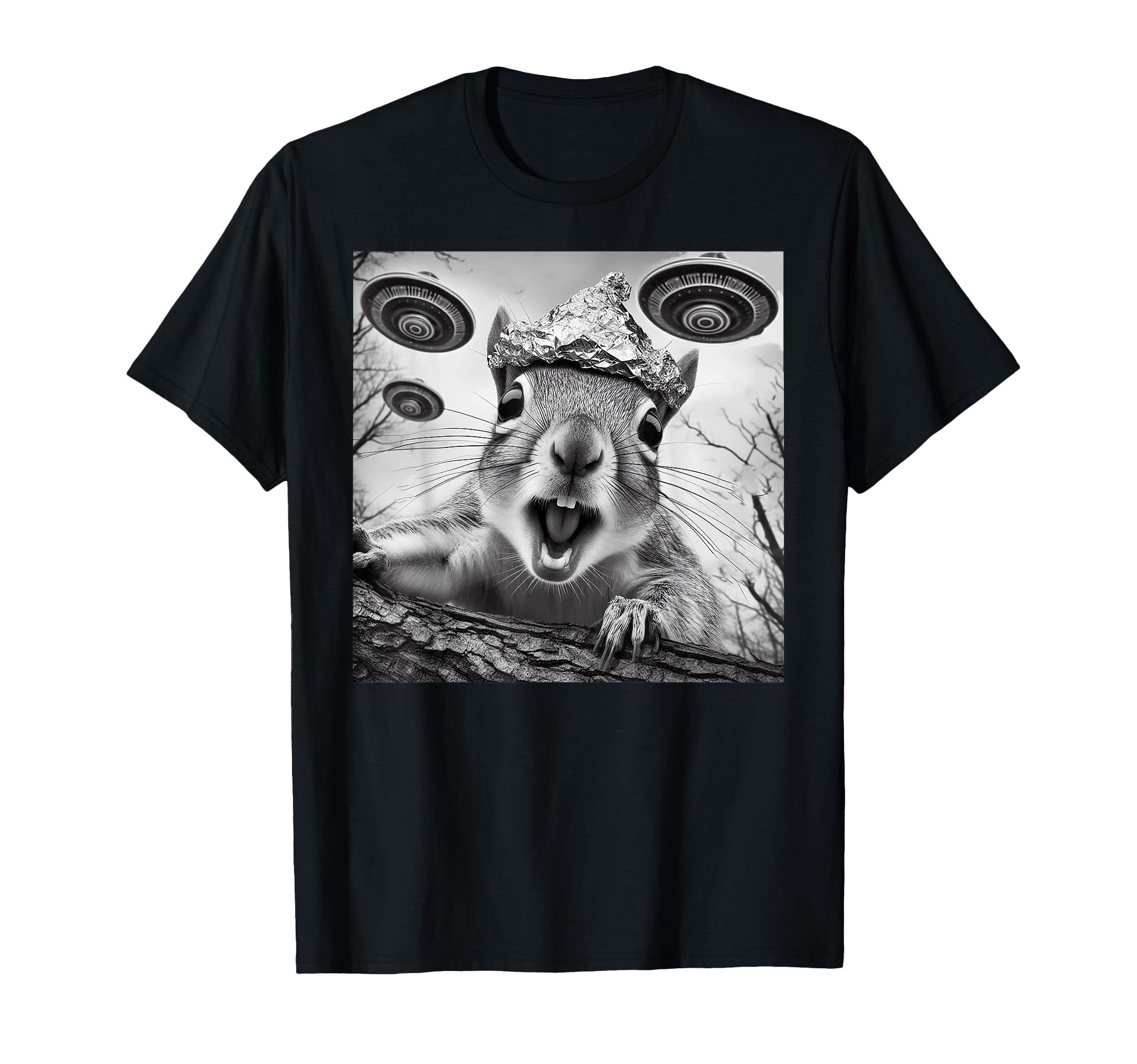 

Funny Alien Squirrel Selfie Tin Foil Hat UFO Encounter T-Shirt чёрный