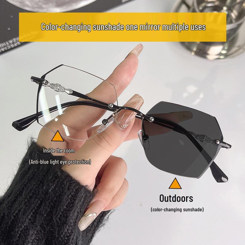 Polygon Frameless Color-Changing Anti-Blue Myopia Glasses: Unisex, Slimming, Trendy, Prescription-Ready, No Makeup Needed