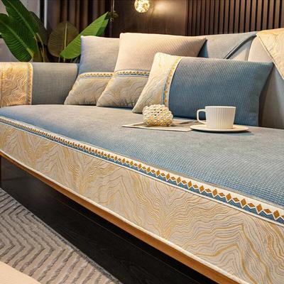 Jacquard Wide Edge Sofa Cover Anti-skid Grid Plush Cushion Warm Cover Sofa Towel Embroidery Webbing Sofa Cushion Cover For Home