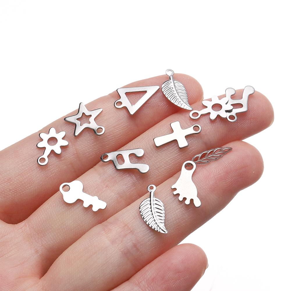 30Pcs Mirror Polished Stainless Steel Charms Geometry Cross Shape Blank Pendants for DIY Bracelet Jewelry Making Accessories