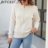 BITCED Autumn/Winter Women's Solid Colour Zip-Up O-Neck Knitted Cardigan