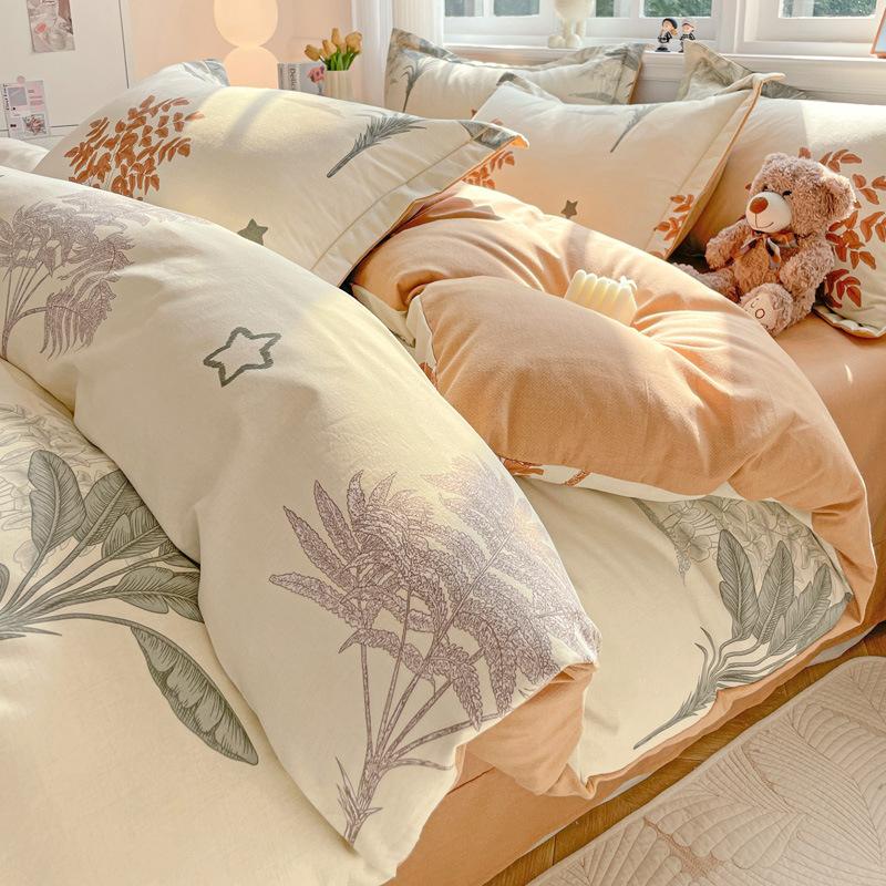 Category A 100% Cotton Brushed Four-Piece Bedding Set, Duvet Cover, Pure Cotton, Spring and Autumn Thickened Bedding