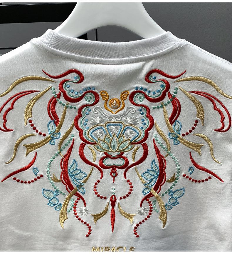 2024 Summer Men's Ethnic Style Embroidered Cotton Crew Neck T-shirt