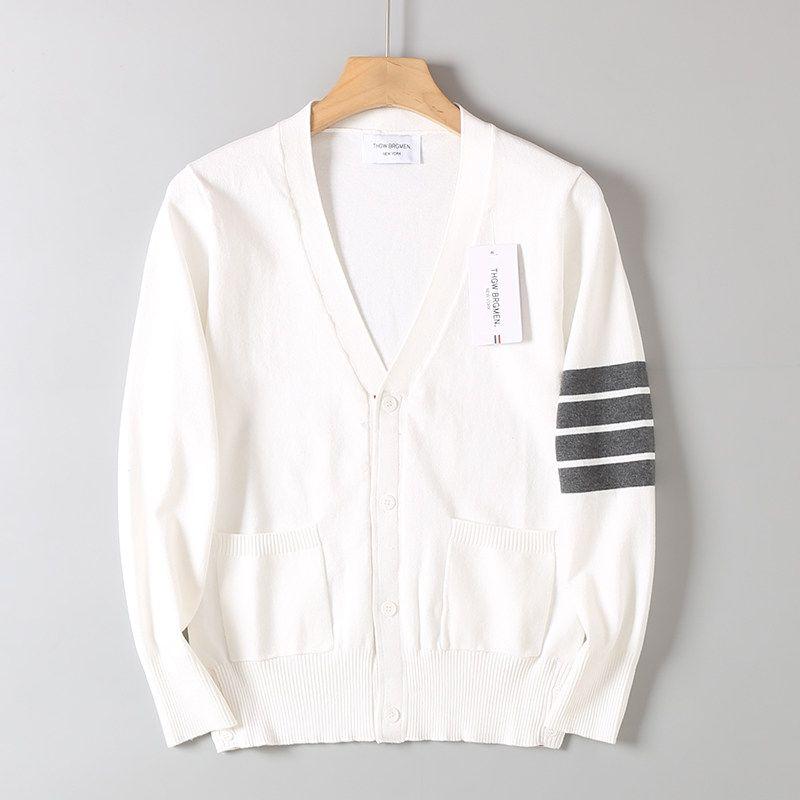 High-End Four-Stripe Knit Cardigan Sweater Unisex Color-Blocked Striped Sweater Spring and Autumn Trendy Brand Jacket