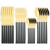 24pcs Black Gold Tableware Set Western Dinnerware Set Knife Forks Coffee Spoon Flatware Mirror Stainless Steel Kitchen Cutlery