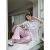 Women's Fashion Short Sleeve Shirt Striped Contrast Color Tops Butterfly Embroidery Detail Lady Lightweight Casual & Workwear Blous