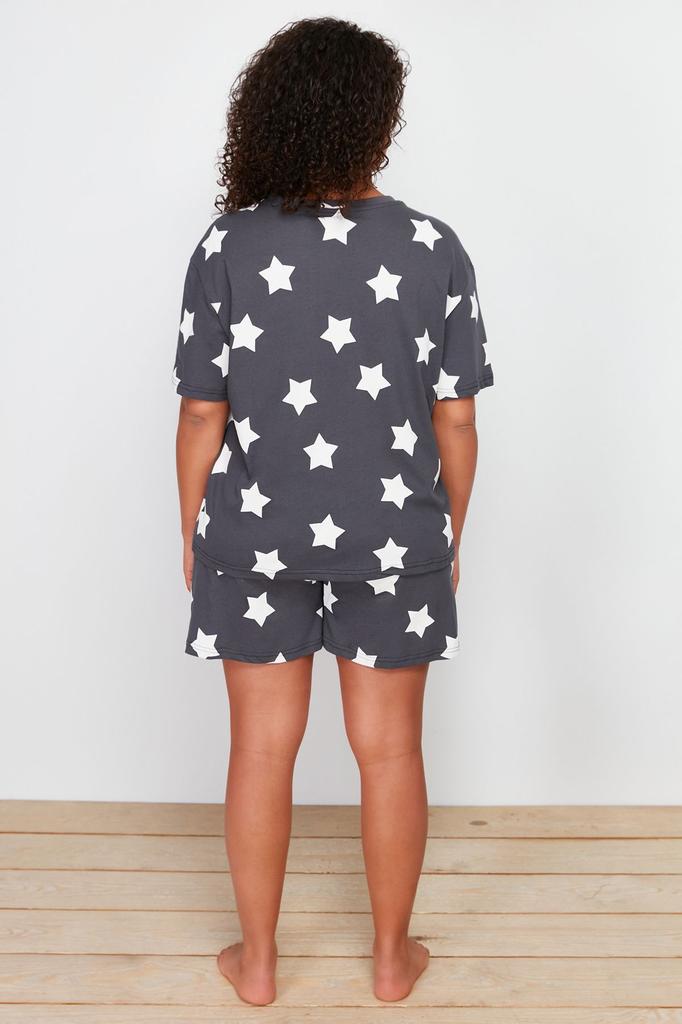 Women's Style Plus Size Lilac Star Printed Knitted Pajama Set