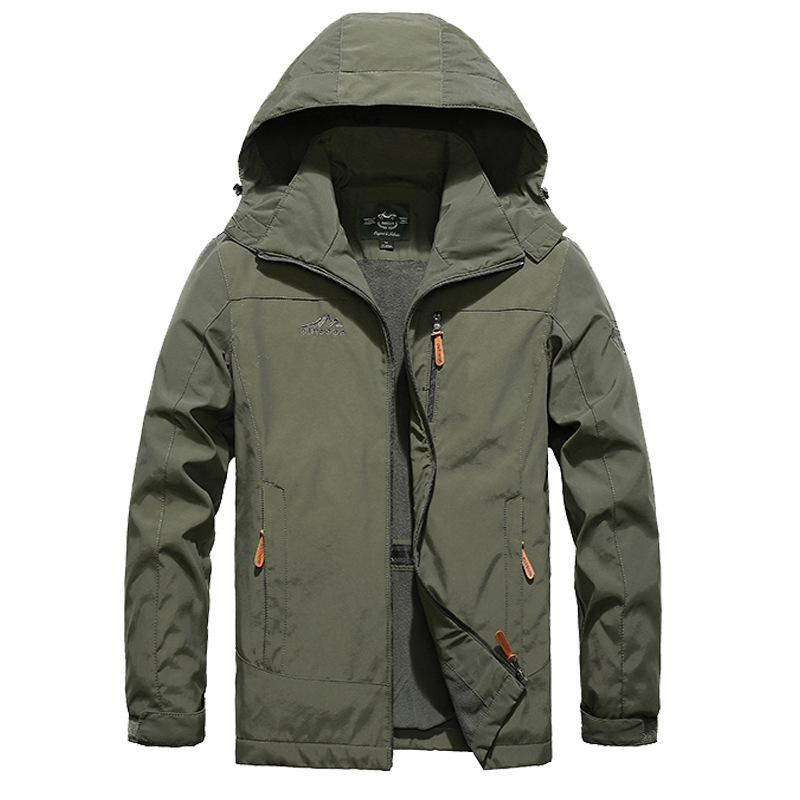 Men's Charge Quick-Drying Clothes Large Size Outdoor Autumn and Winter Medium and Long Fleece Hooded Jacket Jacket Top
