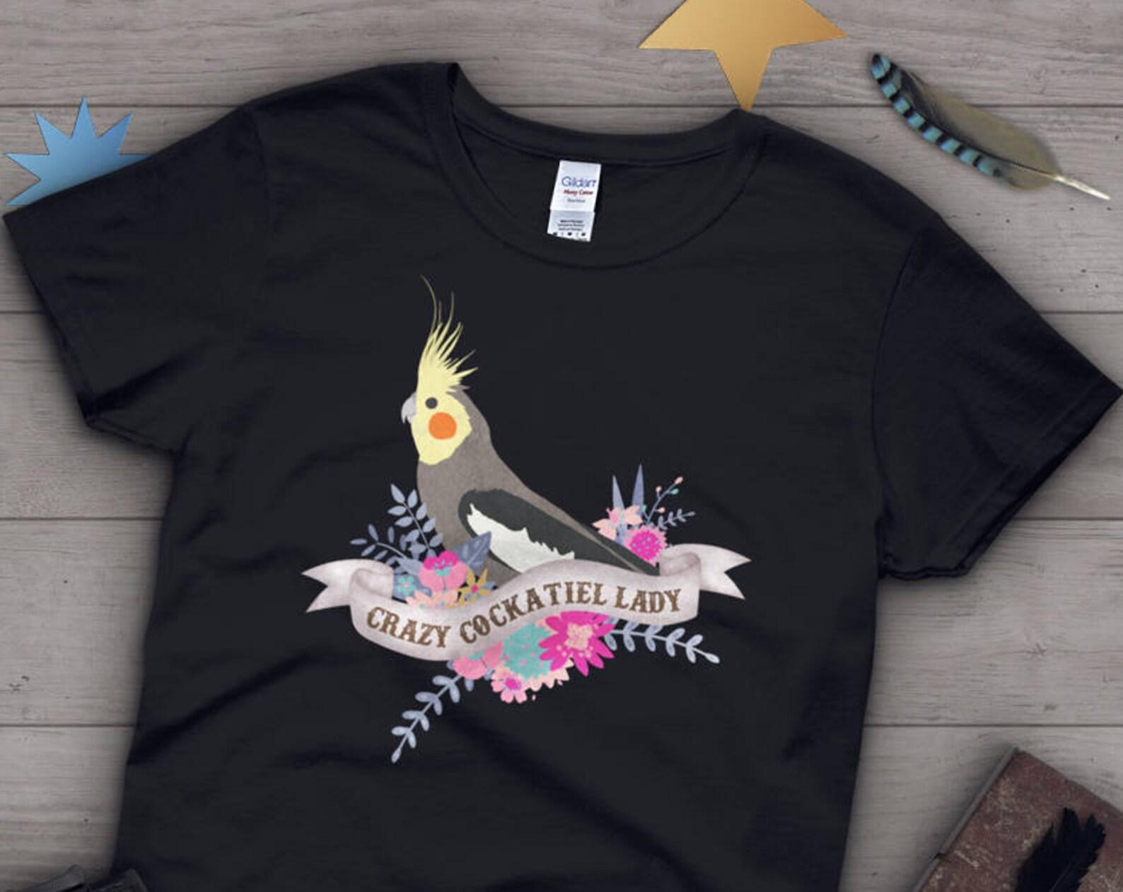 Cockatiel Shirt, , Parrot Lover Gift, Cute Bird T-shirt, Funny Cockatiel Tshirt, Pet Graphic Tee, Tops, Clothing, Blue, Pink, Navy 150