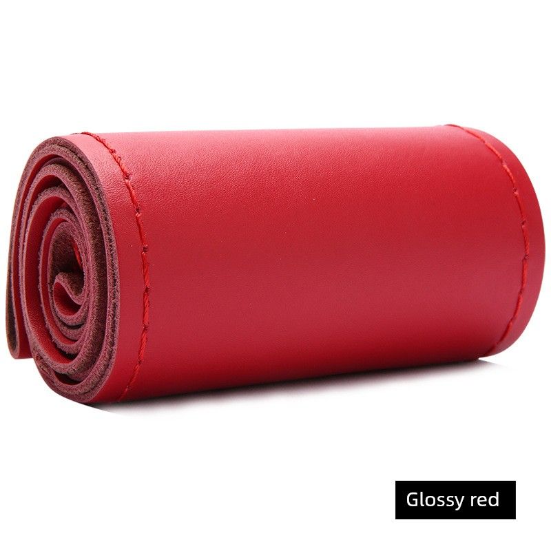 Genuine Leather Car Steering Wheel Cover Manufacturer Wholesale, Four-Season Universal Hand-Stitched Handle Cover, New Leather Cover Glossy Red | 38 cm