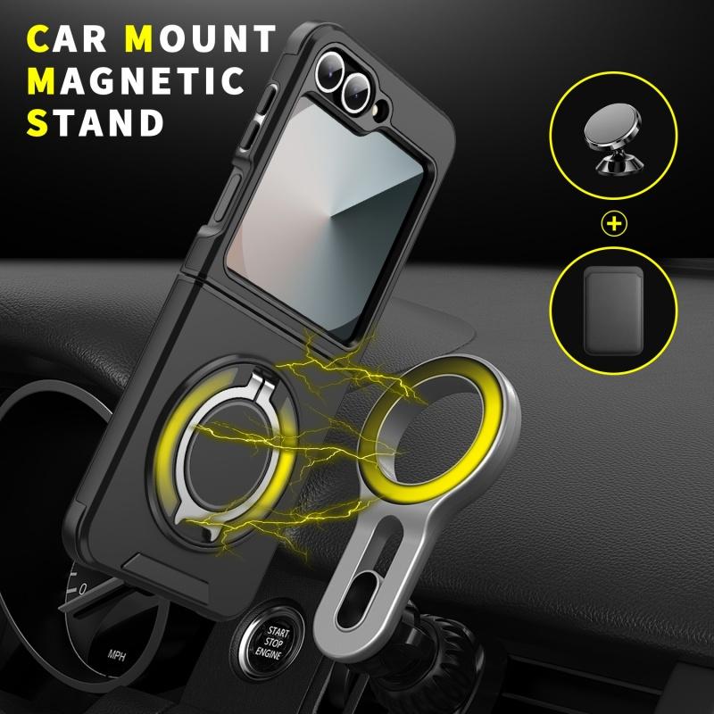 Magnetic Ring Armor Case For Samsung Galaxy Z FLIP 6 5G ZFLIP6 Lens Protection Magsafe Wireless Charge Shockproof Cover