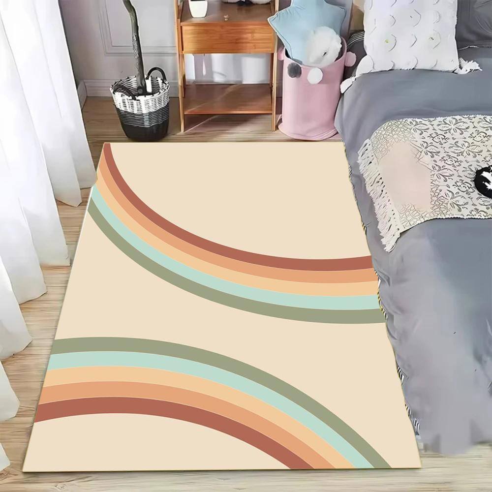Lebendiger Color-Block Pink Orange geschwungener Teppich - Künstlerischer weicher rutschfester Bodenbelag für trendige Schlafzimmer stilvolle Wohnkultur