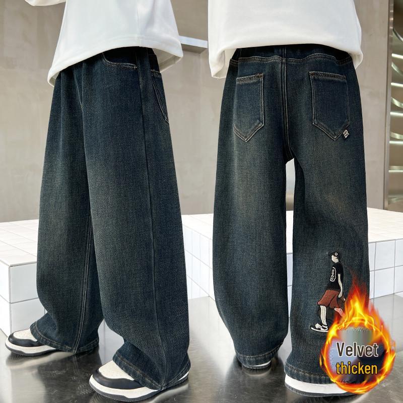 Boys' Fleece-lined Jeans - 2025 Spring/Autumn Trend: Casual Long Pants for Kids