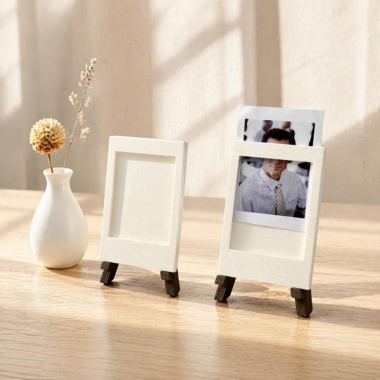 PLA 3D Printed Frame Mini Picture with Wooden Tripod Stand, Photo Display Holder Small for Polaroid Pictures, Tabletop Home Office Decor Easy Loading