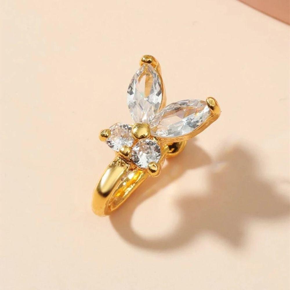 Zircon Clip On Nose Hoop Ring Copper Non Pierced Ear Clip Cuff Punk Butterfly Nose Ring  Nightclubs