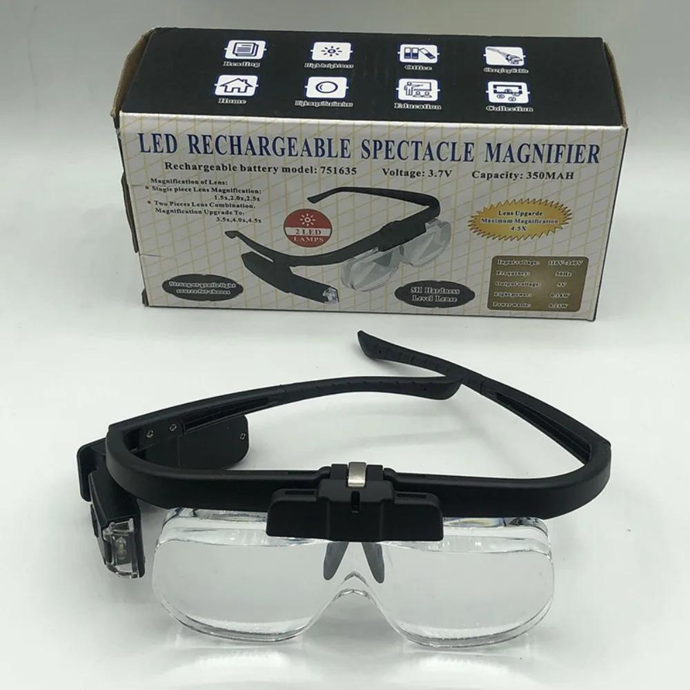 USB Rechargeable Reading Glasses Magnifier 1.5X 2.0X 2.5X 3.5X 4.5X With LED Magnifying Glasses HD Illuminated Magnifier
