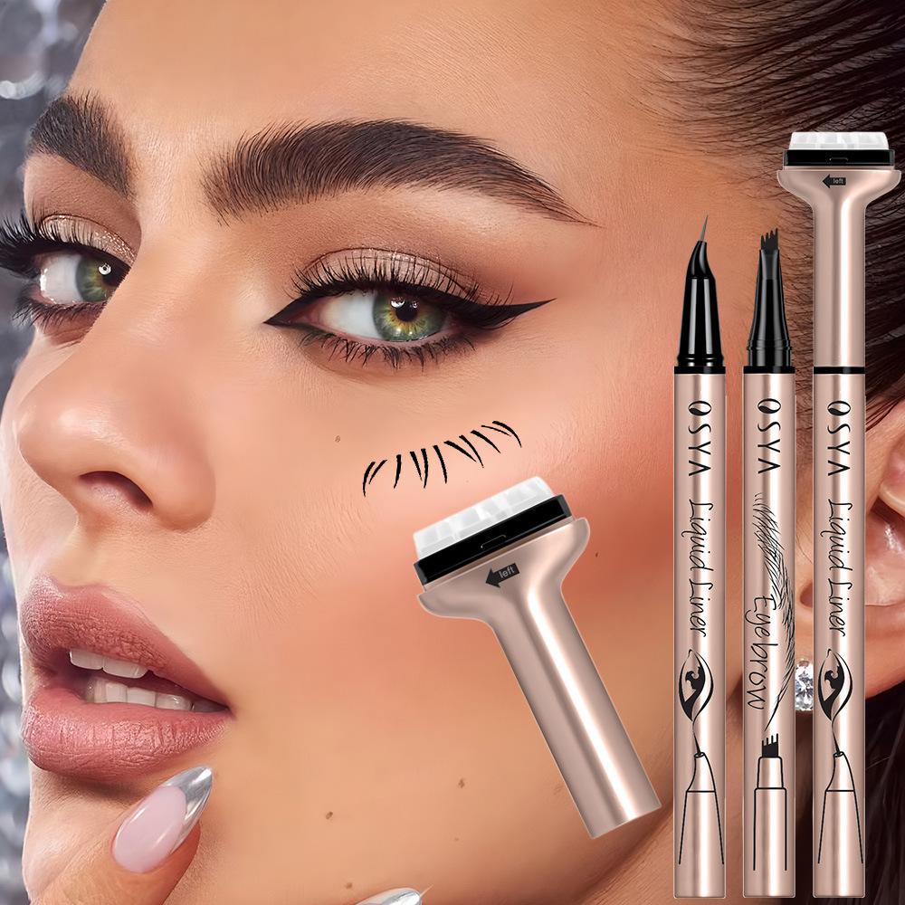Ekskluzywny zestaw 4 w 1 do pielęgnacji oczu: Eyeliner, Kredka do brwi, Szczoteczka do tuszu do rzęs, Stempel do dolnych rzęs