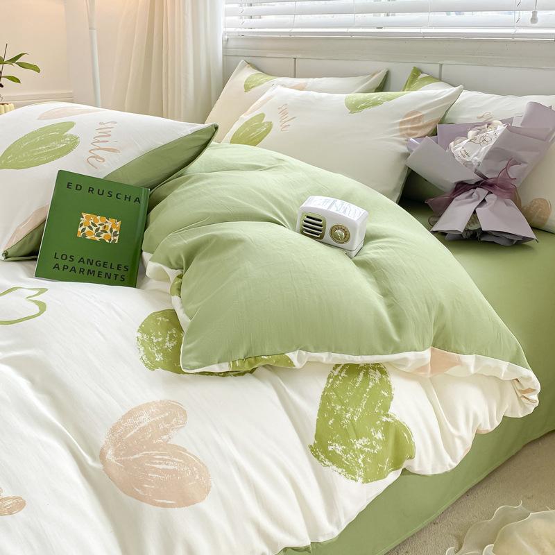 Class A Maternal And Infant Grade Small Fresh 100 Washed Cotton Four-Piece Set Student Dormitory 3Pcs Set Polished Cotton Full Quilt Cover Hat